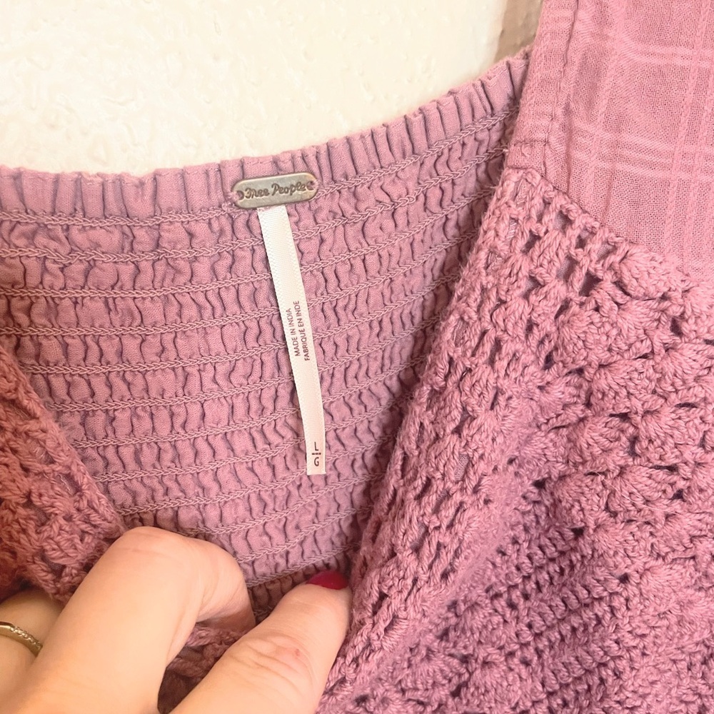 Free People Ari Mini Dress L Dried Currant Pink Crochet Smocked Boho - Picture 6 of 9